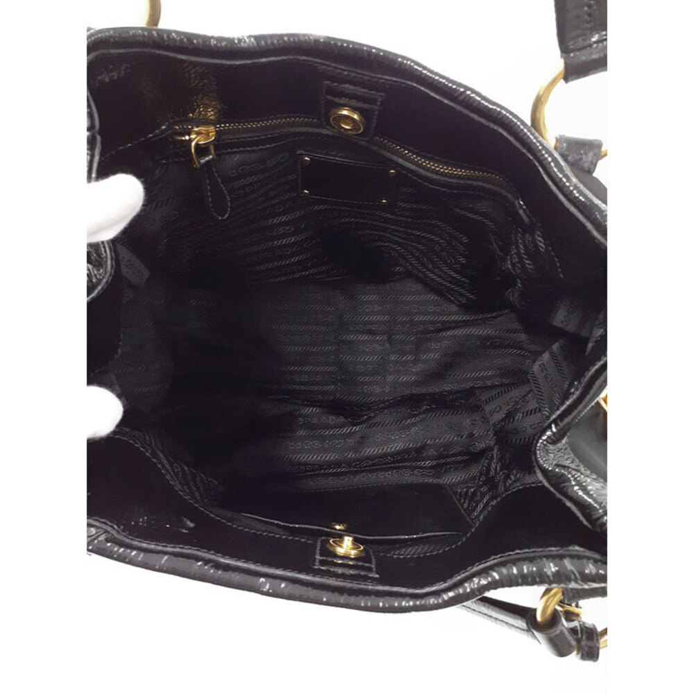 Prada Tessuto leather Shoulder trimmed patent Black tote bag - Picture 3 of 9